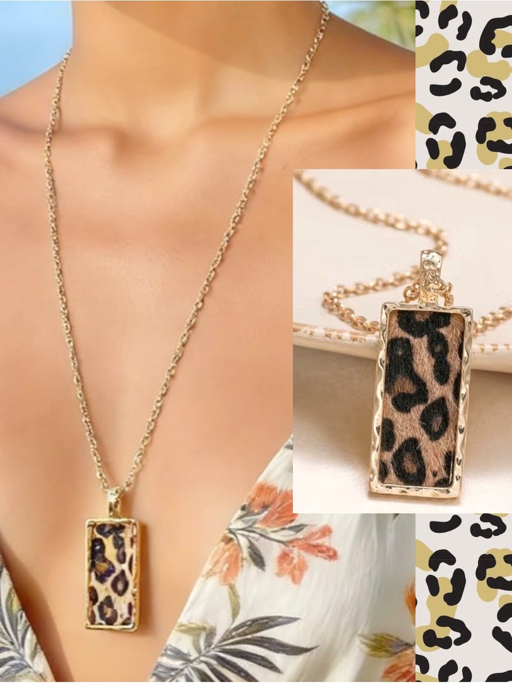 NEW Gold Leopard Print Necklace